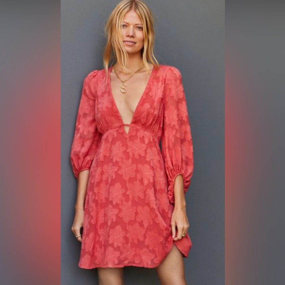 Anthropologie Pink Above the knee plunging neckline mini dress Size: 12